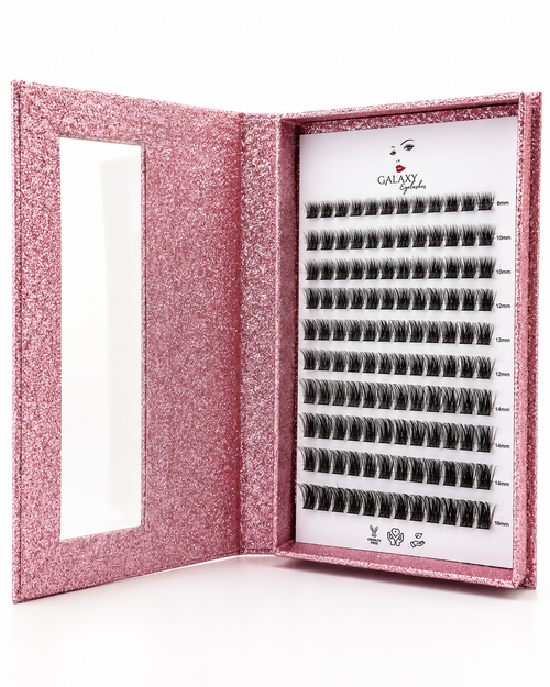 Galaxy Eyelashes DIY Lash Extension Kit – Reusable Wispy Cluster Lashes with Mirror Case